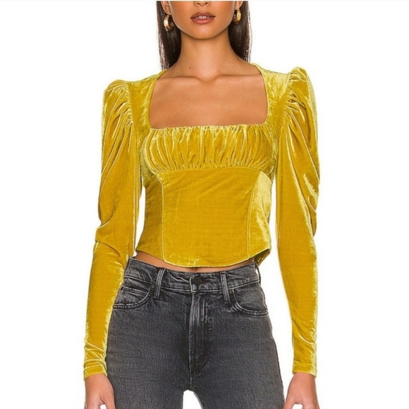 Free People Tops - 🌟 Free People Yellow Gold Velvet Milkmaid Long Sleeve Top